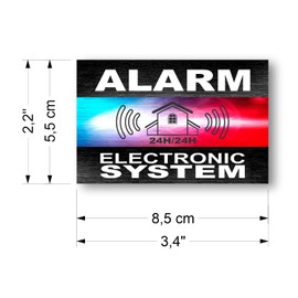 imaggge.COM - Alarm deterrent stickers - System Electronic - Police Beacon - Pack of 12 - Dimensions 8.5 x 5.5 cm, Black, Red, Blue and White