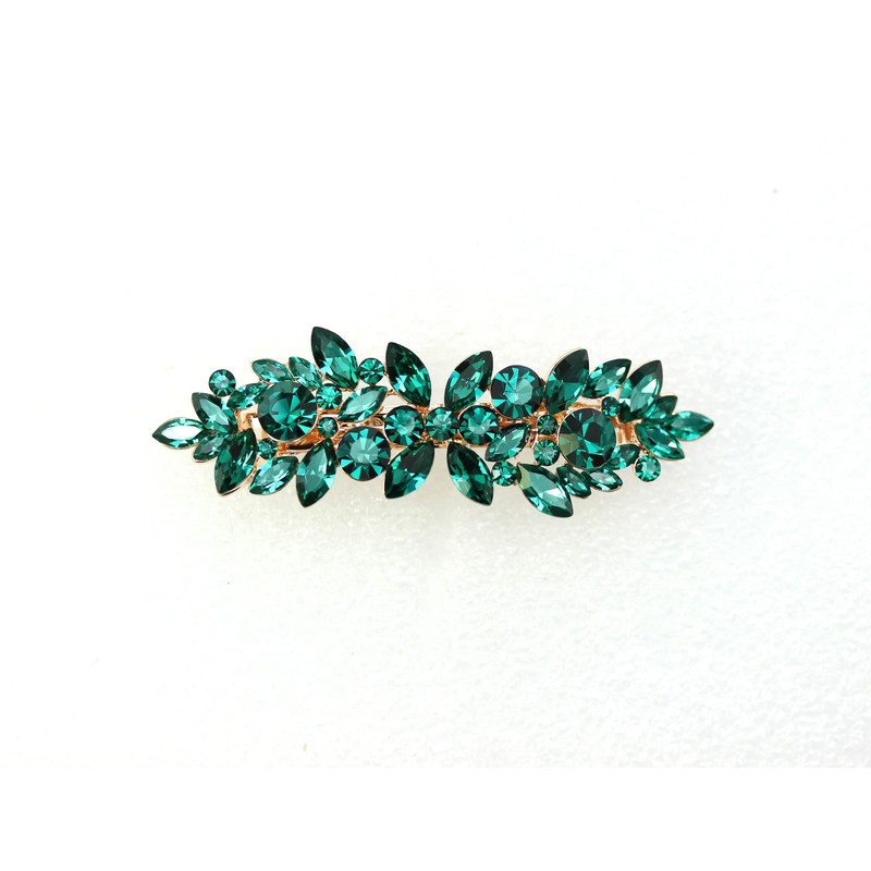Faship Gorgeous Green Rhinestone Crystal Floral Hair Barrette Clip
