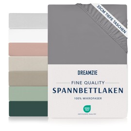 Dreamzie Fitted Sheet 135 x 190/200 cm - 35 cm Deep Pocket - 100% Microfibre Bed Sheet - Anthracite, Tested for Harmful Substances (Oeko Tex), Bed Sheet with Elastic Band