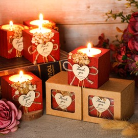 Jingmore 50 Sets Wedding Favors Candles Christmas Bridal Shower Candle Favors Thank You Gifts for Guest Rustic Wood Candle Holders Bulk Tealight Candle Holder Baptism Favors(Dark Brown)