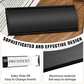 Therwen 6 Pcs Door Name Plate Holder 8'' x 3'' Sturdy Wall Mount Door Sign Holder Curved Name Plates for Doors Office Door Name Plate with Plastic Film and Adhesive Tape for Office Room Wall (Black)