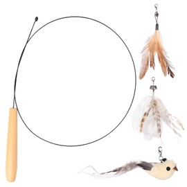 1 SetCat Teaser Wand Set, Cat Wand Toys for Indoor Cats, 88cmCat Fishing Rod ToysInteractive Cat Feather Toys Refills Wooden Handle, with 2 Feathers & 1 Birds, Kitten Cats Exercise Playing Bonding