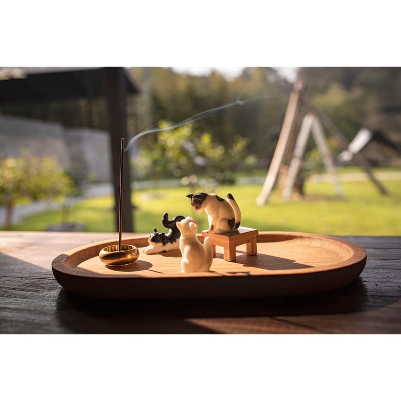 Bombinate Incense Holder Cat Wooden Plate Plate Cute Japanese Beech