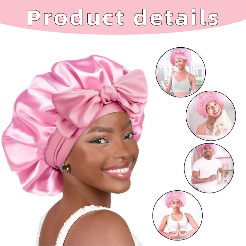 Bonnet Sleep Cap,SchlafmüTze,Bonet,Bonnet Seide,Haarhaube für Die Nacht,Haarhaube,Duschhaube (Rosa)