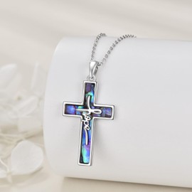 VONALA Abalone Cross Necklace 925 Sterling Silver Christian Jesus Faith Cross Jesus Jewellery Gifts for Women and Men Hope Sterling Silver, Sterling Silver, No Gemstone