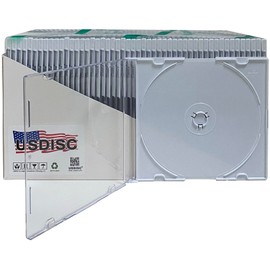 USDISC CD Jewel Cases Slimline 5.2mm, Single 1 Disc, White, Pack of 50