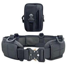 Auumi Tactical Belt, Survival Game, Work Belt, Waist Bag, Molle, Belt Loop, Waist Tool, Pouch Included, Set Black