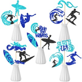 18Pcs Glitter Surfing Surfboard Party Centerpiece Sticks Summer Surfing Party Centerpieces for Table Surfboard Theme Birthday Party Decorations for Beach Pool Baby Shower Hawaii Luau Party Supplies