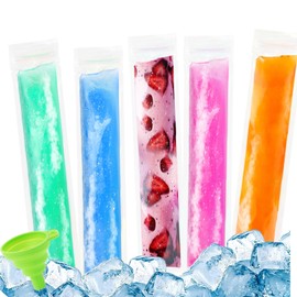 200Pcs Disposable Ice Popsicle Bags With Silicone Funnel, BPA-Free Zip Seal Freezer Tubes, Healthy Homemade DIY Ice Candy Pop Molds Bags for Yogurt Juice Snacks Liquor Party Supplies, 11x2 Inch