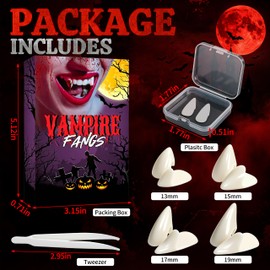 4 Pairs Vampire Teeth for Cosplay 4 Size Fake Fangs with Solid Adhesive for Halloween Props, Party Dress Up Costume Accessory Halloween Gift