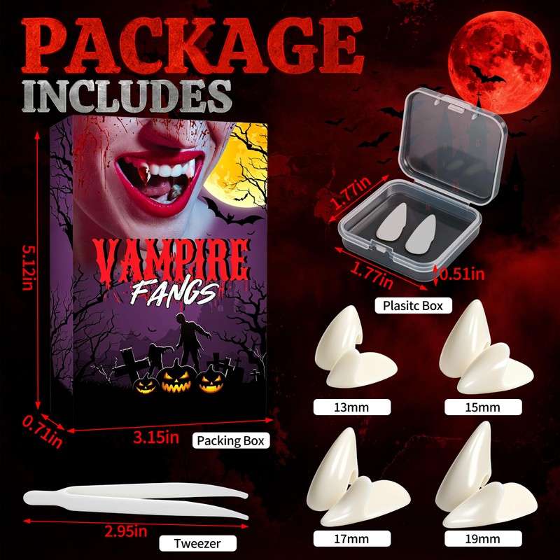 4 Pairs Vampire Teeth for Cosplay 4 Size Fake Fangs