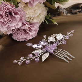 JWICOS Peine de boda con cuentas de cristal para novias y damas de honor (morado plateado)