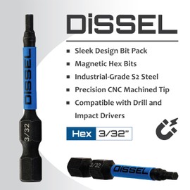 DiSSEL 3/32 Hex Bit Set - SAE Magnetic 3/32 Allen Wrench, Durable S2 Steel Hex Driver for Bike, Furniture & RC Repairs (6pc). Impact Grade Allen Bits Designed for Precision and Durability.