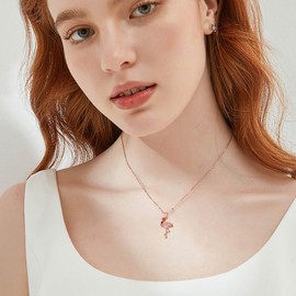 AXOMY Flamingo Necklace 925 Sterling Silver Flamingo Pendant Necklace Flamingo Jewelry Gifts for Women
