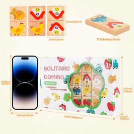 Busaurus - 28 Pieces Wooden Domino Jigsaw Puzzle for Kids - Multicolor Fruit and Animal Design, Educational Toys for the Whole Family to Develop Logic and Thinking Skills