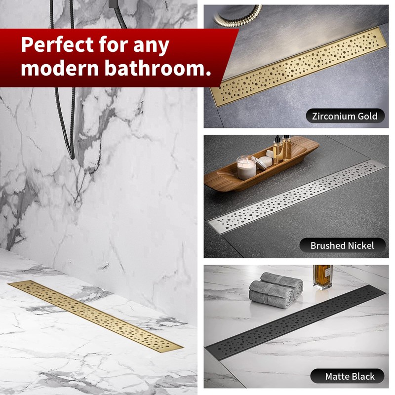 Sharp-tec 28 inch Linear Shower Drain, Gold Rectangular Floor Drain,