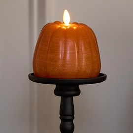 Luminara Flickering Flameless Marmalade Pumpkin Candle, Battery Operated Plug Free Home Indoor Decoration, Timer & Remote Ready (Sold Separately), 4" x 4.3" Real Flame LED Light Halloween & Fall Decor