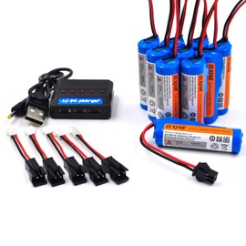 (10-Pack) 3.7V 700mAh Li-ion Battery with SM-2P Plug & 5-in-1 Charger for DE35 DE38 DE40 DE50 TB202 TB201 TM201 TM202 TC141 DE44 DE55 TS201 TD202 TD161 DE84 S767 SL-356A 1220A RC Stunt Cars