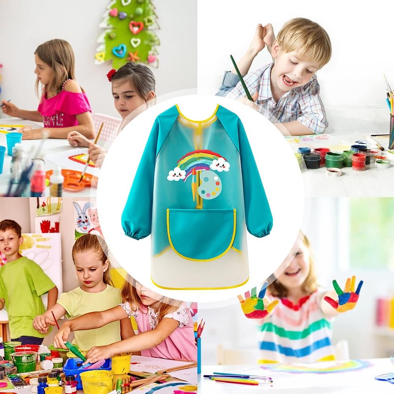 LXOrdora Kids Art Apron Waterproof Smock Long Sleeved Rainbow XL