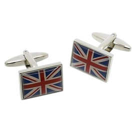 Union Jack GB British Flag Rodium Plated Metal Cufflinks Presented in a Gift Box