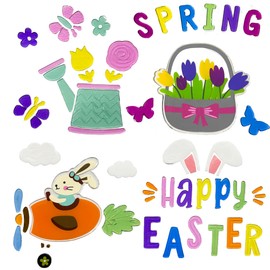 Freedom Farms Set of 4 Themed Gel Window Clings Sheets - Assorted Designs Including Easter Eggs, Happy Easter, Butterflies, Bunny, etc (Style 1)