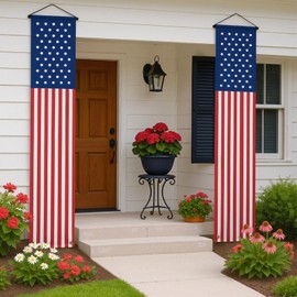 Zilphoba 4th of July Decorations Outdoor Hanging American Flag Banners Patriotic Banners for Porch American Flag Porch Banner Patriotic Porch Sign for Independence Memorial Veterans Labor Day