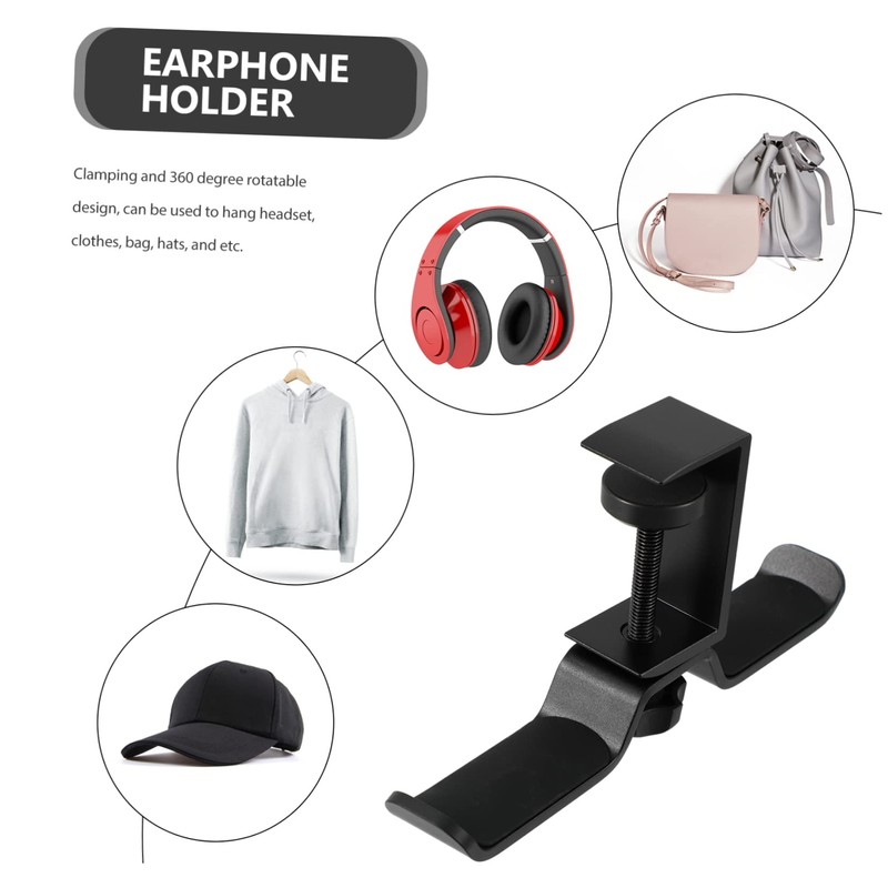 BIUDECO Under Desk Rotatable Aluminum Alloy Double Headphone Hanger Space