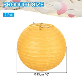 PATIKIL Round Paper Lanterns 15cm/6", 3 Pack Decorative Hanging Lanterns Lamp Party Decorations for Birthday Wedding Bridal Shower Home Decor, Dark Yellow
