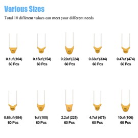DYWISHKEY 10Value 600PCS DIP Monolithic Multilayer Ceramic Chip Capacitors Assortment Kit, 0.1uF-10uF Ceramic Capacitor Set