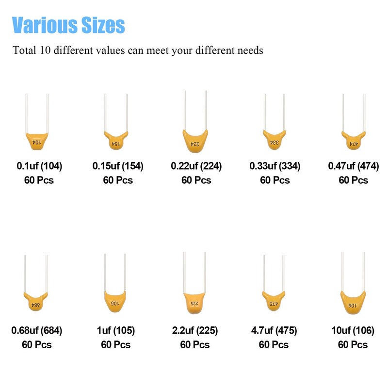 DYWISHKEY 10Value 600PCS DIP Monolithic Multilayer Ceramic Chip Capacitors Assortment