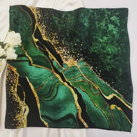 Bufanda de seda para mujer – Pañuelos grandes de satén de moda – Pañuelos cuadrados de seda de 35 pulgadas para dormir con embalaje de regalo, A007-1 Coastline Green, Large