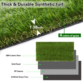 Weidear Artificial Grass Thick Turf 4 ft x 11 ft,1.38" Artificial Synthetic Fake Grass Rug, Indoor/Outdoor Realistic Turf Grass Lawn Mat for Dogs Pets, Patio, Landscape, Garden, Custom Size