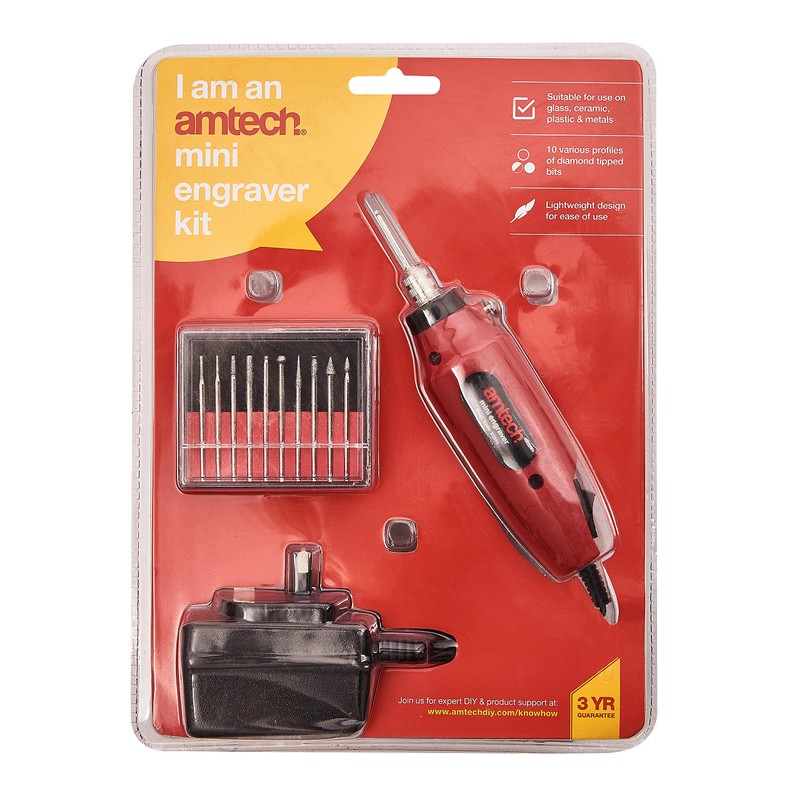 Amtech V2550 Mini Engraving Kit, Wood Engraver Tool, 10pc Diamond