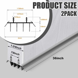 Pushglossy 2 Pcs Replacement Door Bottom with Vinyl Fins 36" Long 1 3/4" Wide Threshold Seal Bottom of Door Weatherstrip Kerf Weather Stripping for 7/8" Between Barbs (Grey)