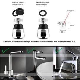 360 Degree Tap Aerator Attachment Water Saver for Tap Aerator, Water Saving Screen Jet Regulator for Bathroom Kitchen Tap Nozzle Filter Adapter (#1)