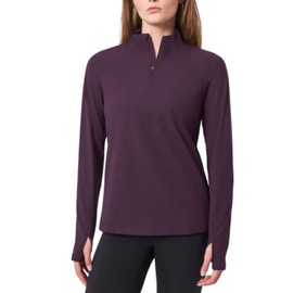 Mondetta Women's Long Sleeve Active Ribbed 1/2 Zip Top with Thumb Holes (US, Alpha, Medium, Regular, Regular, Purple)