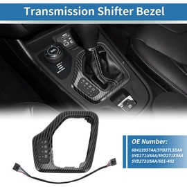 HOPESPANNER No.601-402 Transmission Shifter Bezel with Wiring Harness for Jeep Cherokee 2.4L 3.2L 2014-2018 Black Carbon Fiber Interior Shift Panel Trim No.68413957AA/5YD27LS5AA