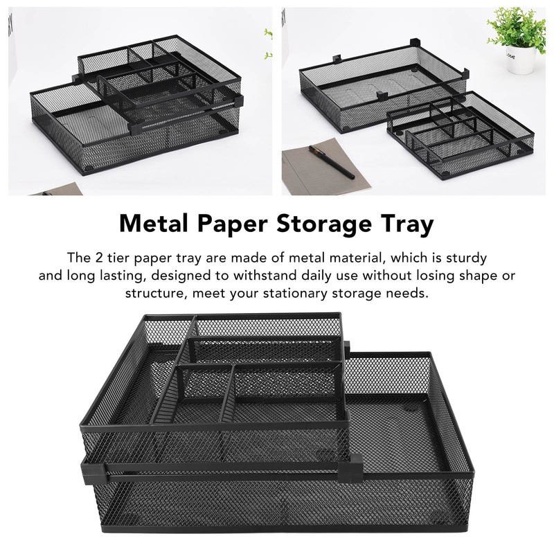 2 Tier Paper Tray Double Layer Metal Mesh Paper Tray