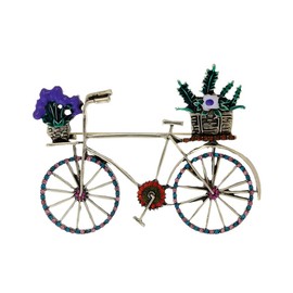 Dainty Vintage Zinc Alloy Flower Bicycle Brooch Antique Crystal Wheels Bike Pins Statement Jewelry Gifts Charms Coat Suits Lapel Accessories (Gold Plated)