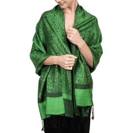 Achillea Women's Two Tone Vintage Jacquard Paisley Pashmina Shawl Wrap Scarf (Kelly Green)