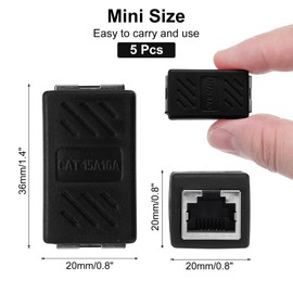 sourcing map 5 Pack RJ45 Ethernet Coupler, Female to Female Cat6 Coupler Ethernet Extension Adapter Network Connector for Cat8/Cat7/Cat6/Cat5e/Cat5,Black