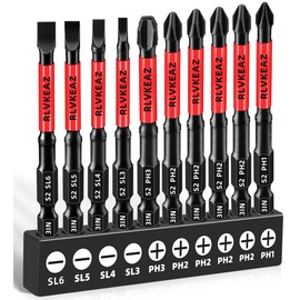 10-PCS 3" Long Magnetic Screwdriver Bits Set: Phillips Bits #1/#2/#3 & Slotted Head - S2 Alloy Steel, 1/4" Hex Shank for Impact Driver, Power Drill - Pro & DIY