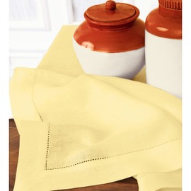 Solino Home Yellow Tablecloth 60 x 90 Inch - Classic Hemstitch, 100% Pure Linen Rectangular Tablecloth - Machine Washable Table Cloth for Summer