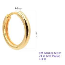Elegant jewellery, gold hoop earrings, 925 sterling silver, various colours, 2 sizes, Gold-Plated Silver