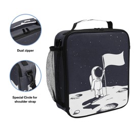 ZOEO Boys Astronaut Lunch Box Black Spaceship Mars Prep Kids Girl Cooler Insulated Lunch Bag Tote Freezable Shoulder Strap Waterproof Picnic Meal for School Office
