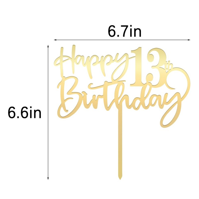 Bekaterea - Decoración para tartas de cumpleaños 13, acrílico dorado