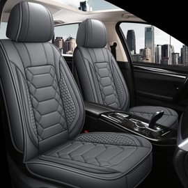 HAIYAOTIMES Leather Car Seat Covers Full Set, Waterproof Faux Leather Seat Covers for Cars, Non-Slip Car Interior Covers Universal Fit for Most Cars Sedans Trucks SUVs, Gray