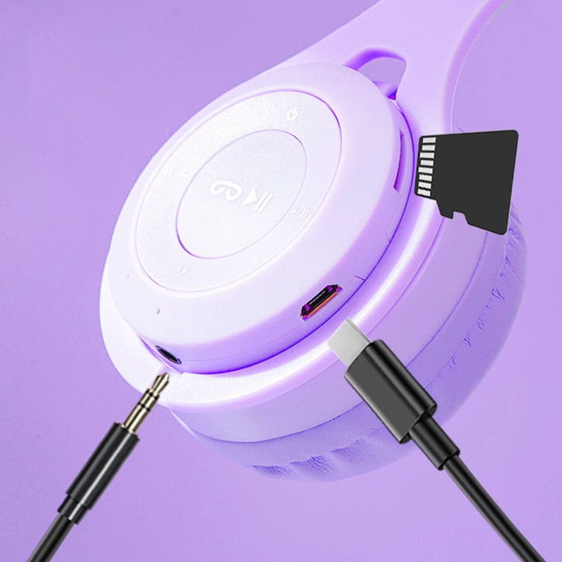 Rabbit Ear Headsets LED Light Headphones Cute Lightweight Adjustable Headband