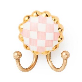 MACKENZIE-CHILDS Round Hook, Decorative Wall Hook, Pink-and-White Rosy Check