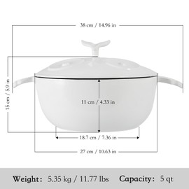 Flavehc Owl Shaped Cast Iron Dutch Oven with Lid 5 qt Enameled Dutch Oven for Bread Baking,White